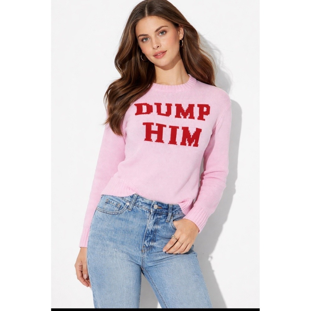 Women's Size xs Pink Valentine's Day "Dump Him" Graphic Knit Sweater